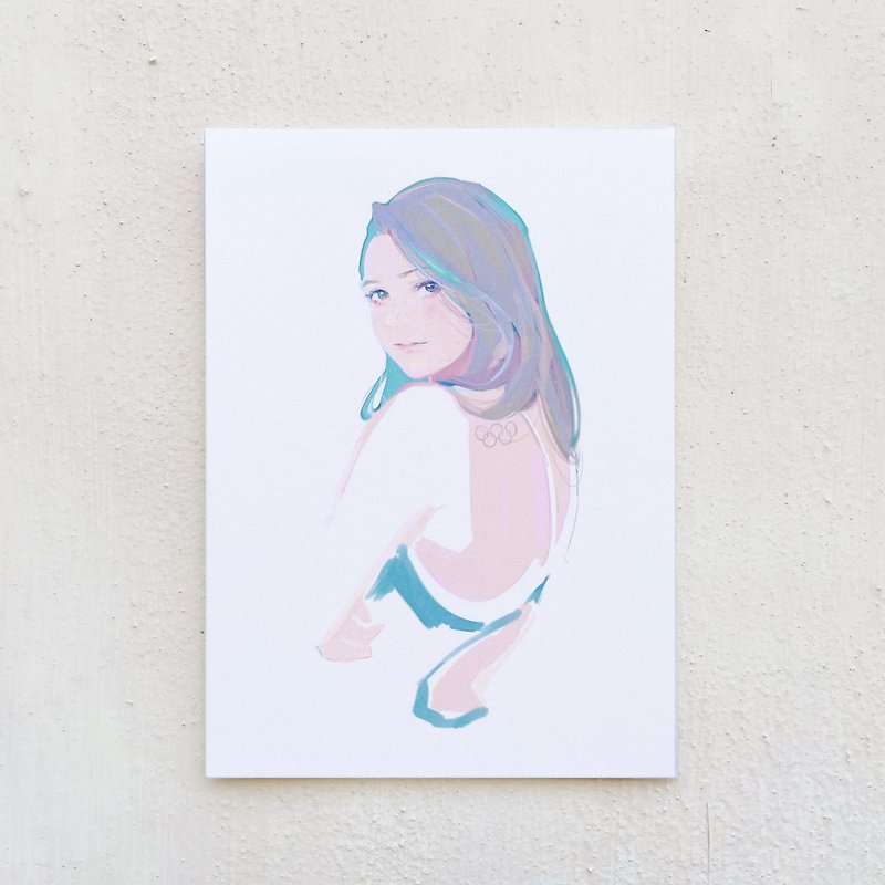 Alice Hobbey He Shibei Siobhan Single-sided Watercolor Portrait Illustration Postcard Postcard - Cards & Postcards - Paper Multicolor