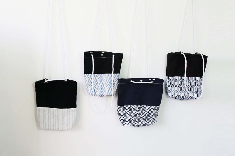 Wahr_ Japanese black lines Miansheng / shoulder bag / shoulder bag / carry bag - Messenger Bags & Sling Bags - Other Materials 