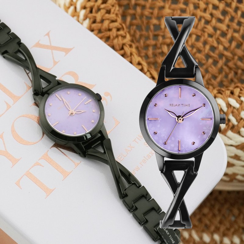 RELAX TIME 時光漫舞 女錶 黑×紫貝殼 (RT-117-5) - 女錶 - 不鏽鋼 紫色