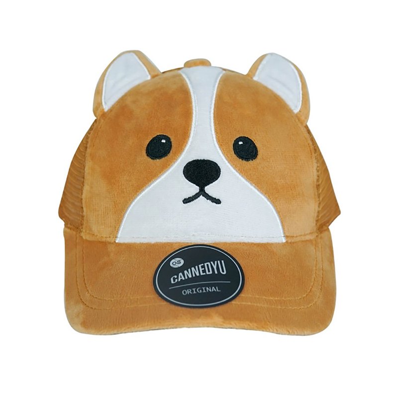 語罐頭corgi柯基柴犬情侶可愛日系防曬大頭可調節鴨舌棒球帽 - 帽子 - 其他材質 橘色