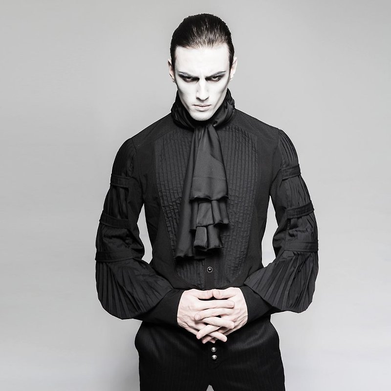 Gothic Vampire Lantern Sleeve Collar Shirt / Detachable Collar / Loose Fit - เสื้อเชิ้ตผู้ชาย - วัสดุอื่นๆ สีดำ