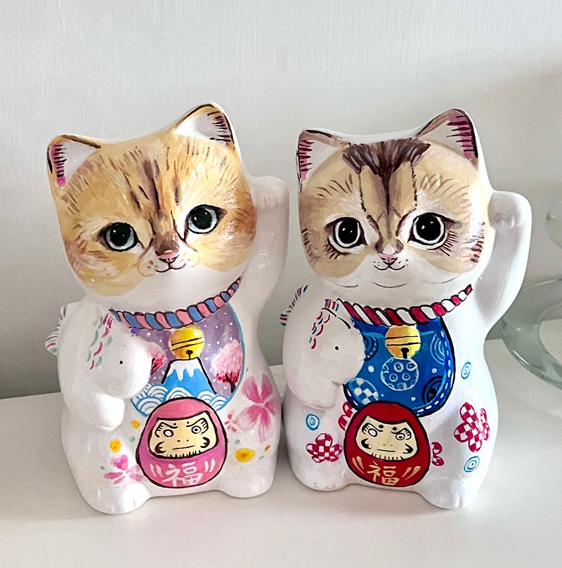 Custom hand-painted fortune cats - Customized Portraits - Pottery Multicolor