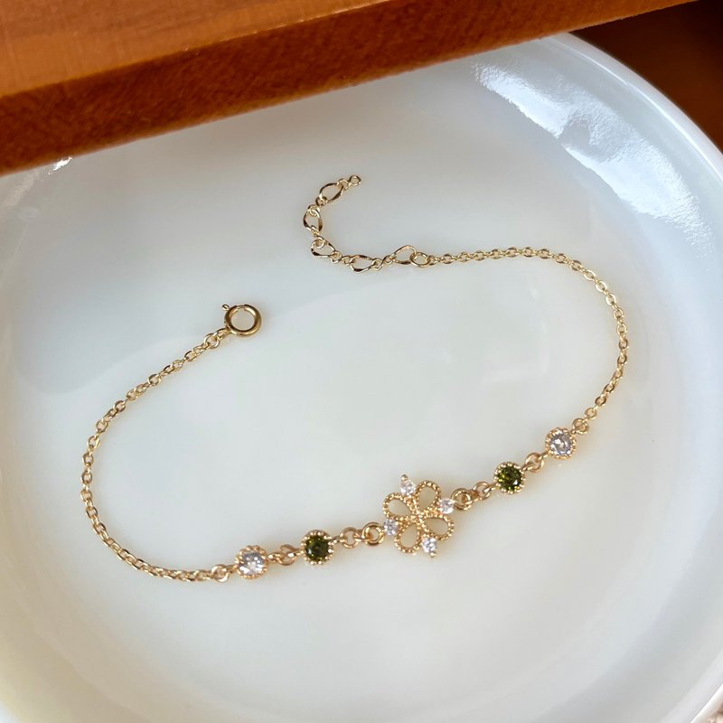 14K包金 橄欖綠幸運草手鍊 手環 14kgf - 手鍊/手環 - 其他材質 綠色
