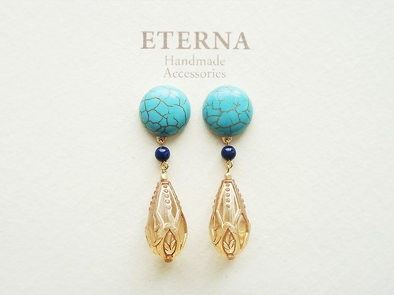 Stabilized turquoise, lapis lazuli and acrylic beads clip on earrings 夾式 - ต่างหู - หิน สีน้ำเงิน