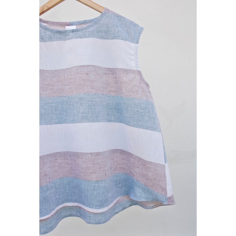 Cotton | Striped sleeveless shirt - 女上衣/長袖上衣 - 棉．麻 白色
