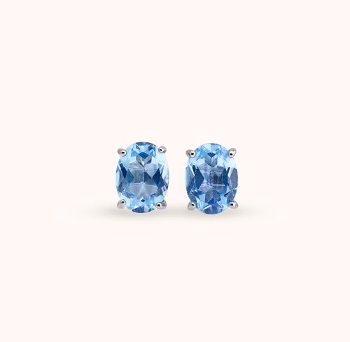 安珠 AND JEWEL 每天配戴的天然寶石 安珠 託帕石 藍色 瑞士藍 橢圓 6*8mm 耳環 經典系列 Oval E 寶