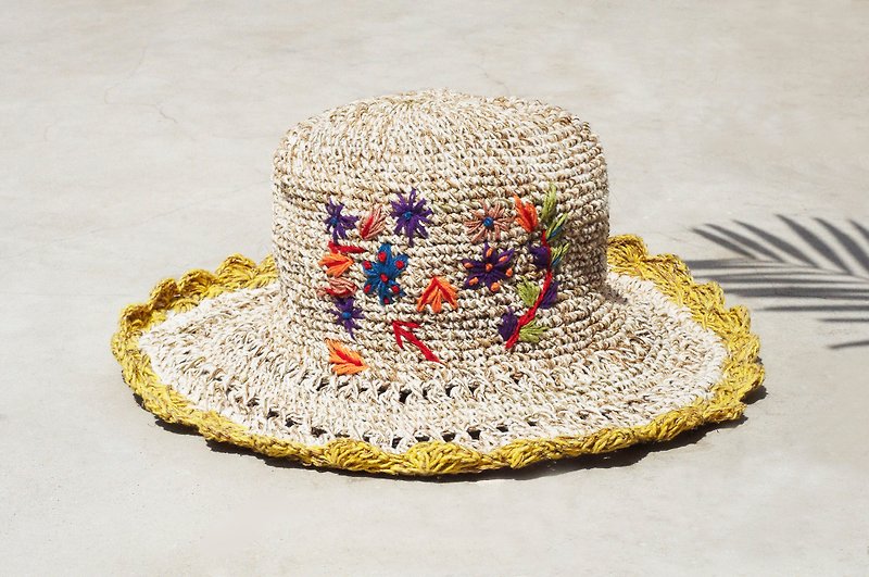 Mother's Day gift limit a hand-woven cotton / hat / hat / fisherman hat / sun hat / straw hat / straw hat - Boho rainbow embroidery flowers forest wind (yellow) - หมวก - ผ้าฝ้าย/ผ้าลินิน หลากหลายสี