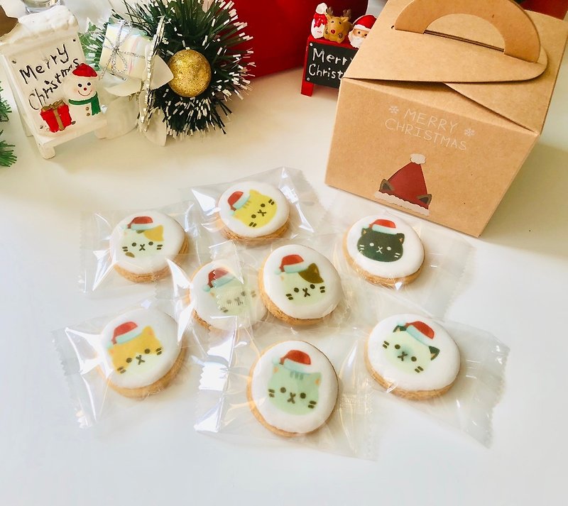 【聖誕特輯】卡哇伊聖誕紅帽喵糖霜圓餅乾(8片入) - 手工餅乾 - 新鮮食材 