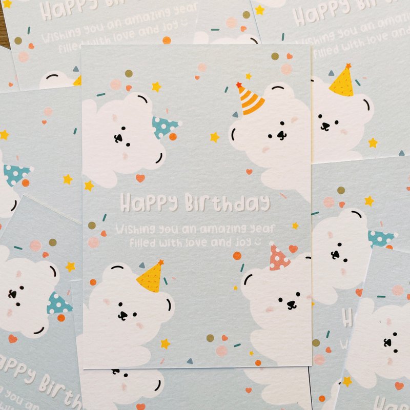 #37 _smallthings Shiramaru birthday card (pink blue) - การ์ด/โปสการ์ด - กระดาษ สีน้ำเงิน