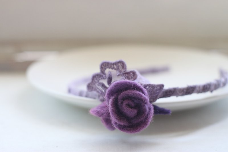 浪漫紫玫瑰髮箍 天然植物染　紫草 胭脂蟲與藍染  訂做款 - 髮帶/頭箍 - 羊毛 紫色