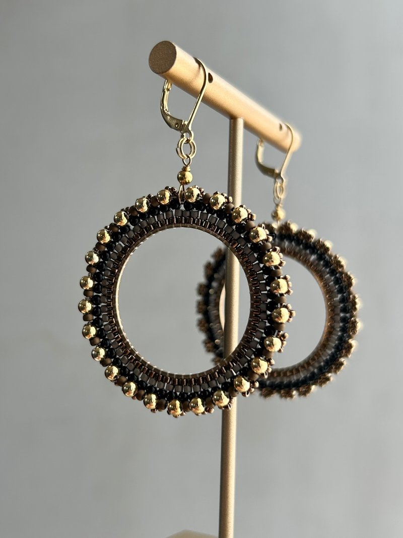 珠繡大圈形耳針/耳夾 - 耳環/耳夾 - 其他材質 金色