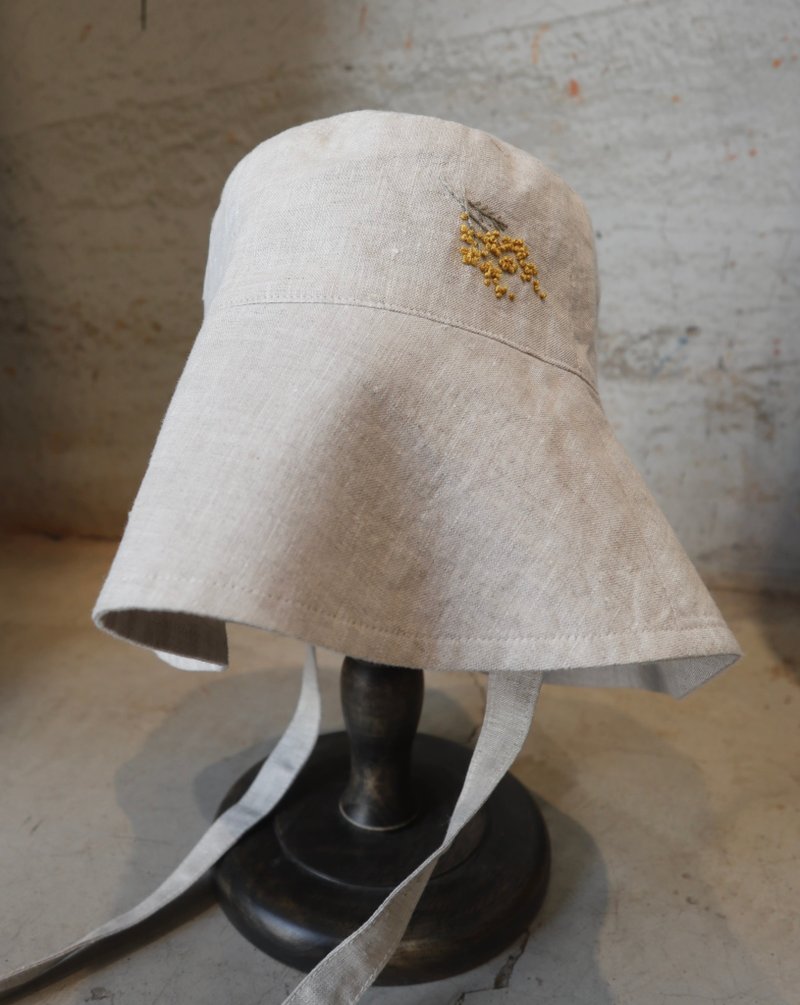 手刺繡寬帽沿亞麻漁夫帽 |Wide Brim Version - 帽子 - 棉．麻 
