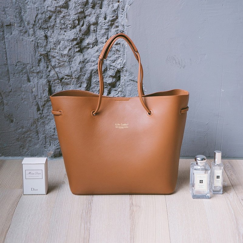 真皮手提托特包 22266 棕N - 側背包/斜背包 - 真皮 橘色