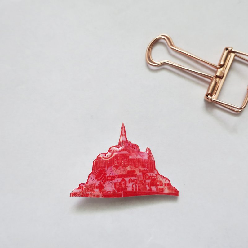 旅行紀念-法國聖米歇爾山插畫磁鐵 - 磁石貼/磁鐵 - 塑膠 紅色