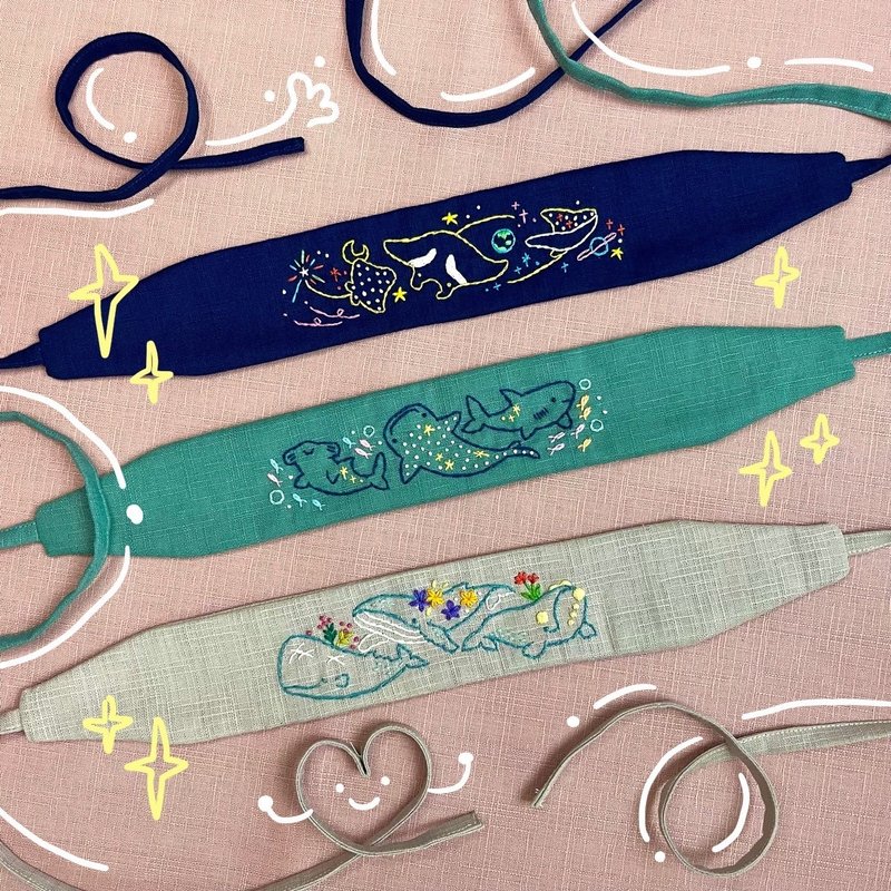 Marine life hand embroidered string headband - ที่คาดผม - งานปัก หลากหลายสี