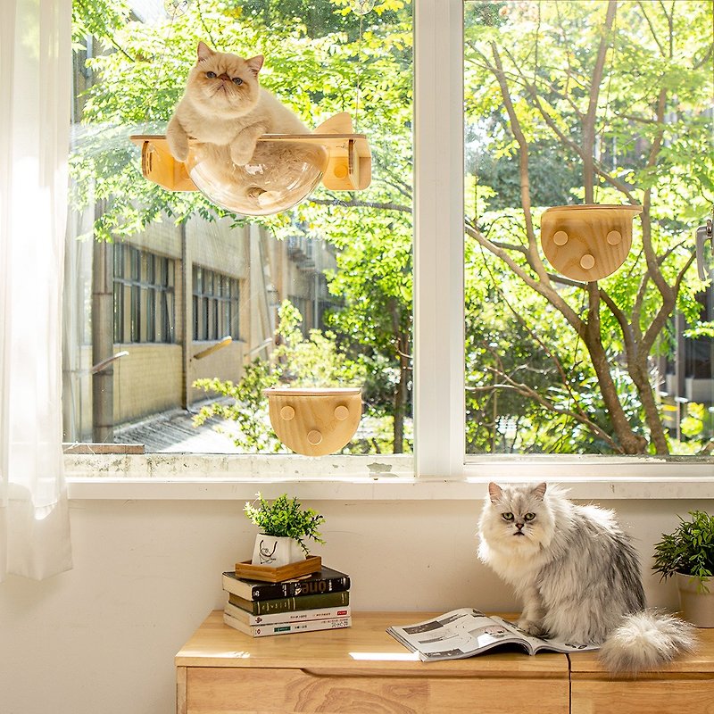 【mysig Meow Walking in the Sky】Luxury space bowl 3 into the group hanging type / window wall dual-use / perspective zero dead angle - Scratchers & Cat Furniture - Wood 