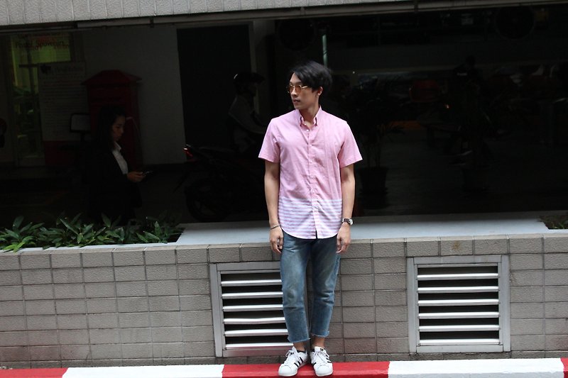 Short Sleeve Cotton Shirt - 男裝 恤衫 - 棉．麻 紅色