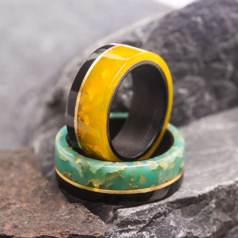 木制和树脂结婚戒指与黄铜 - 戒指 - 木頭 綠色