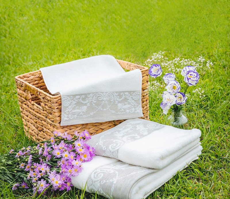 Love of Wisteria Garden|Made in Portugal|Thick Hand Feel|Bath Towel+Small Towel|Small Towel Bath Towel|Home - Towels - Cotton & Hemp White