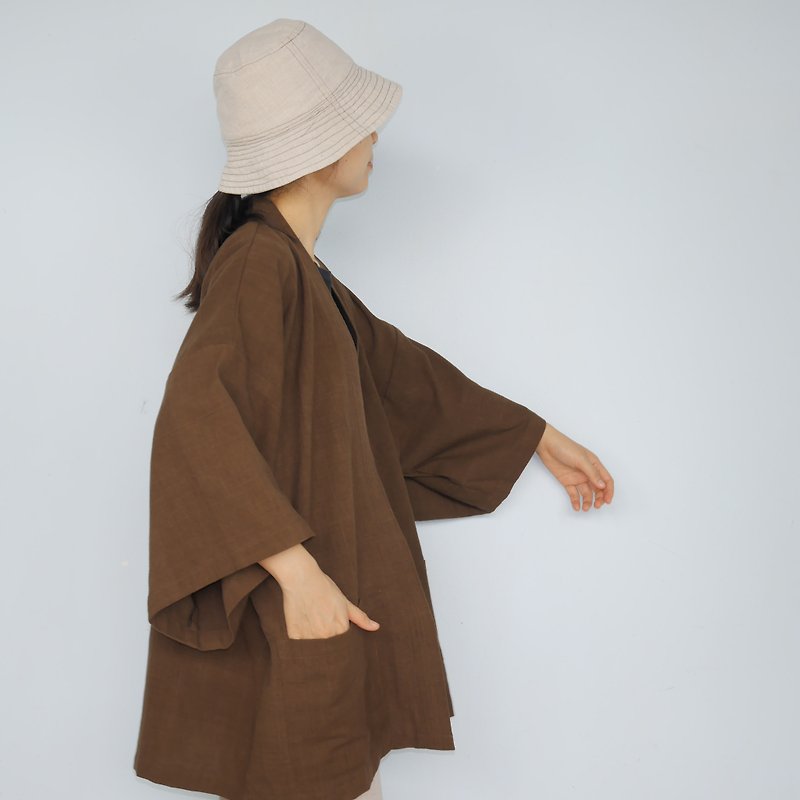 Handwoven cotton  Kimono (brown) - Women's Casual & Functional Jackets - Cotton & Hemp Brown