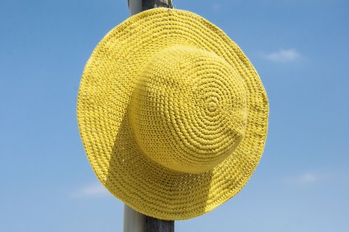 omhandmade 鉤織棉麻帽 手工編織帽 漁夫帽 遮陽帽 草帽 草編帽-原味夏天檸檬