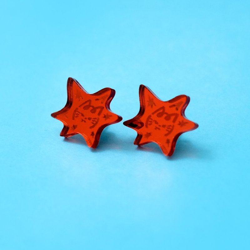 【禮物】Shuku & Somi Sparkles Earrings | 兔子貓咪耳環 - 耳環/耳夾/耳骨夾 - 壓克力 