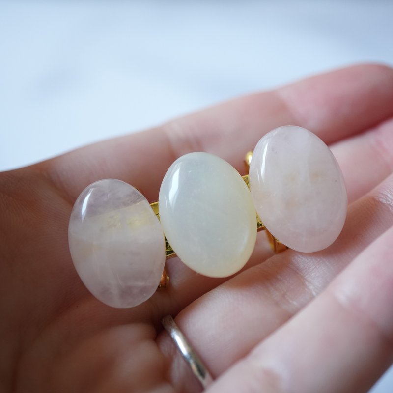 薔薇石英與貝殼紋樹脂三連腰帶扣 - 其他 - 寶石 粉紅色