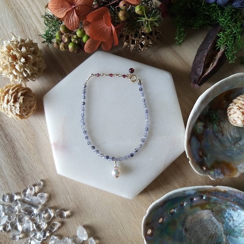 Akoya Love Bracelet: Vivid Japanese Akoya Sea Pearl (Tanzanite/14kgf/handmade) - Bracelets - Pearl Purple