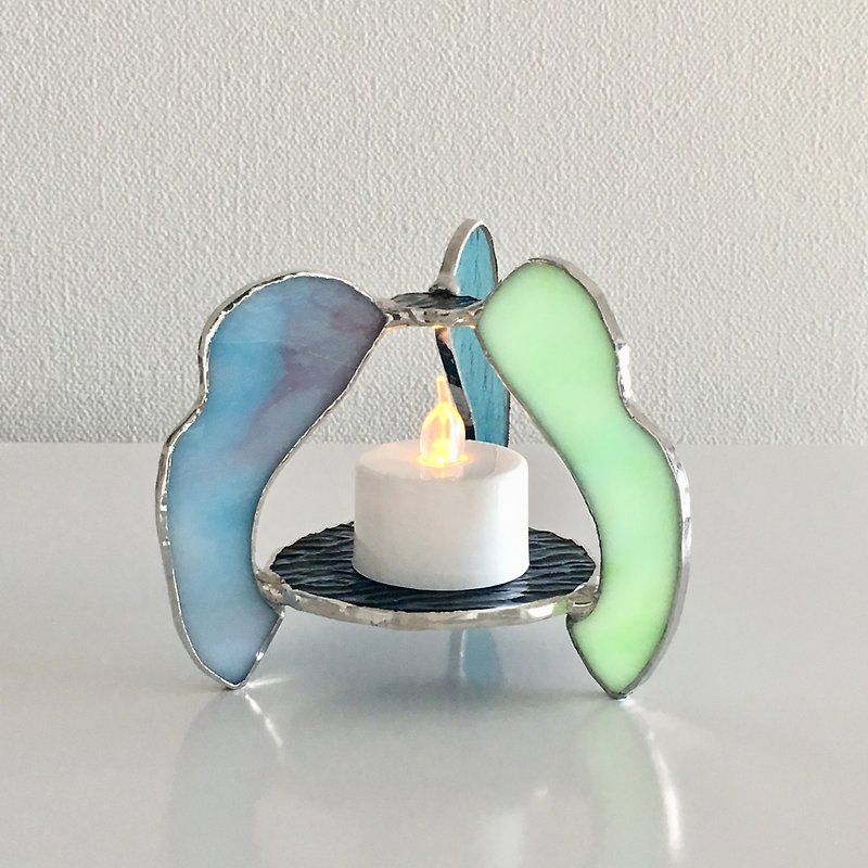 Candle night LED candle holder Wave Melon Green Blue Bay View - Candles & Candle Holders - Glass Blue