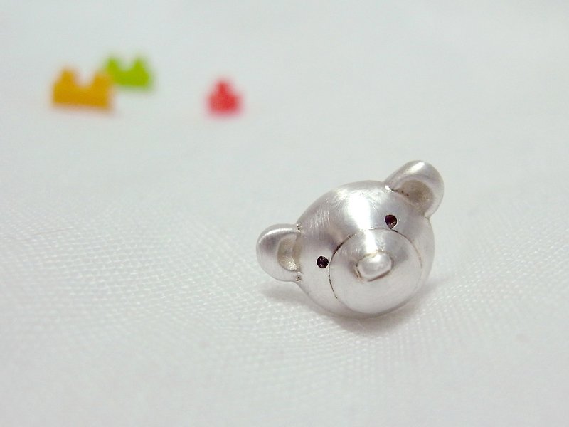 Teddy Bear No.43 Stud Earring--Sterling Silver--Silver Tiny Bear --Cute Bear - Earrings & Clip-ons - Silver Gray