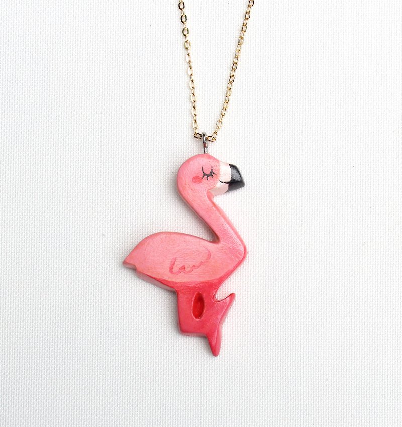 Red Crane Necklace / Alice - Necklaces - Clay Pink