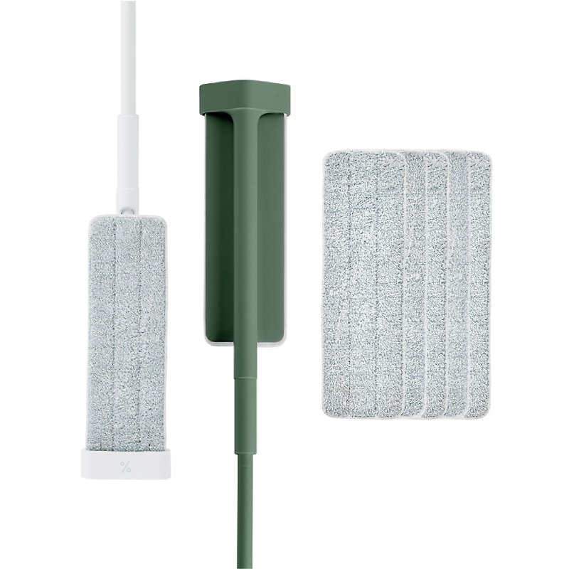 其他材質 其他 綠色 - QUICK MOP 免手洗高效平板拖把2入(白&綠)+拖布10入