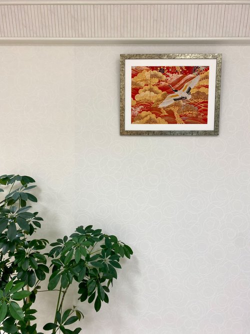 着物からつくられたアートパネル 鶴 お祝い 1点もの KIMONO Art