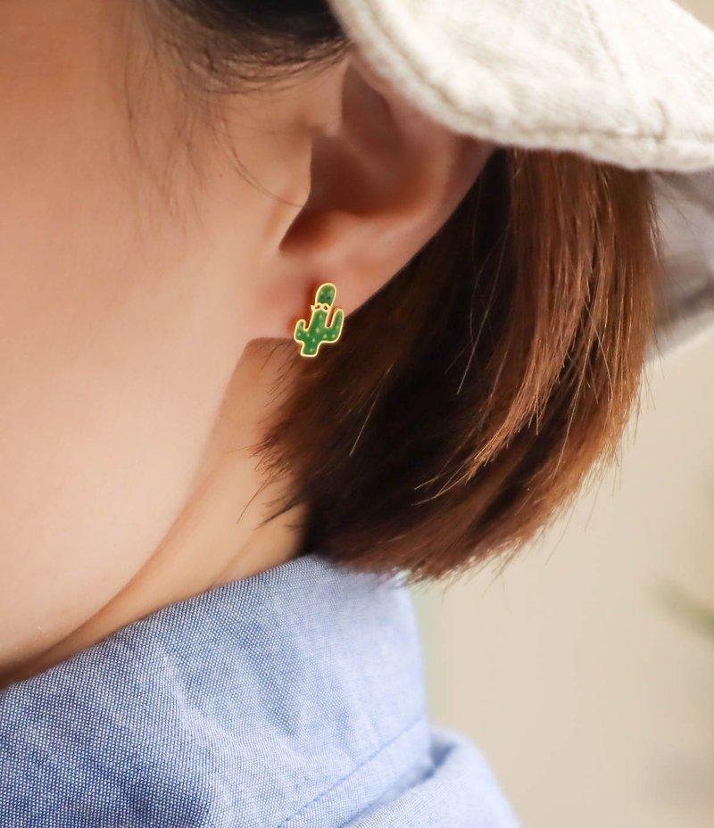 仙人掌與他的耐熱夥伴  耳針 耳夾 - 耳環/耳夾 - 琺瑯 綠色