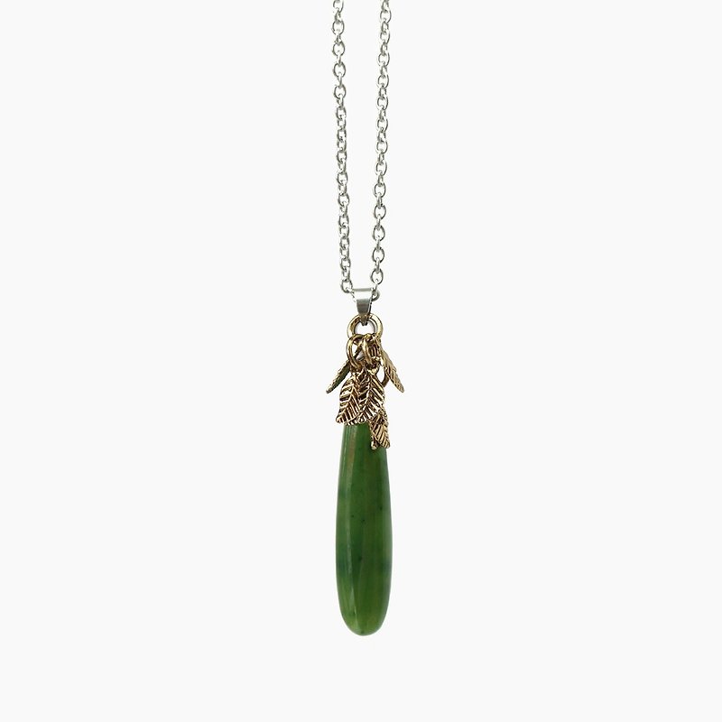Canadian Nephrite Jade Pendant Necklace // Leafy - Necklaces - Jade Green