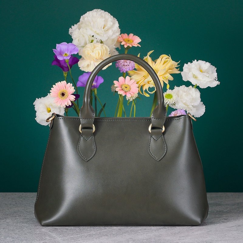 Daylight Handbag-Olive Green Birthday Gift Shoulder Handmade Vintage Leather - กระเป๋าถือ - หนังเทียม สีเขียว