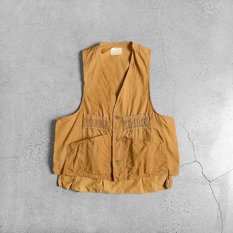 Vintage Hunting Vest - เสื้อกั๊กผู้หญิง - ผ้าฝ้าย/ผ้าลินิน สีส้ม