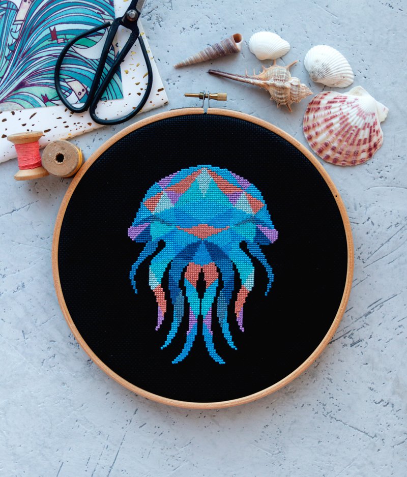 Jellyfish Cross Stitch PDF Pattern 十字繡 - Knitting, Embroidery, Felted Wool & Sewing - Other Materials 