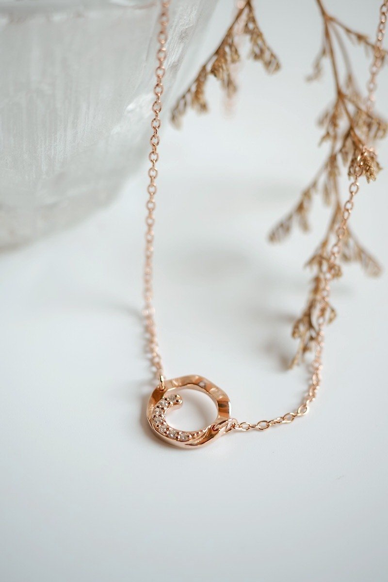 Wavy circle sterling silver necklace Pink Gold plated - สร้อยคอ - เงินแท้ สึชมพู