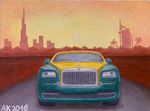 Anastasia Art - 独特的工艺 Sun of the Middle East, original oil painting, oil on canvas, Rolls-Royce, Dubai