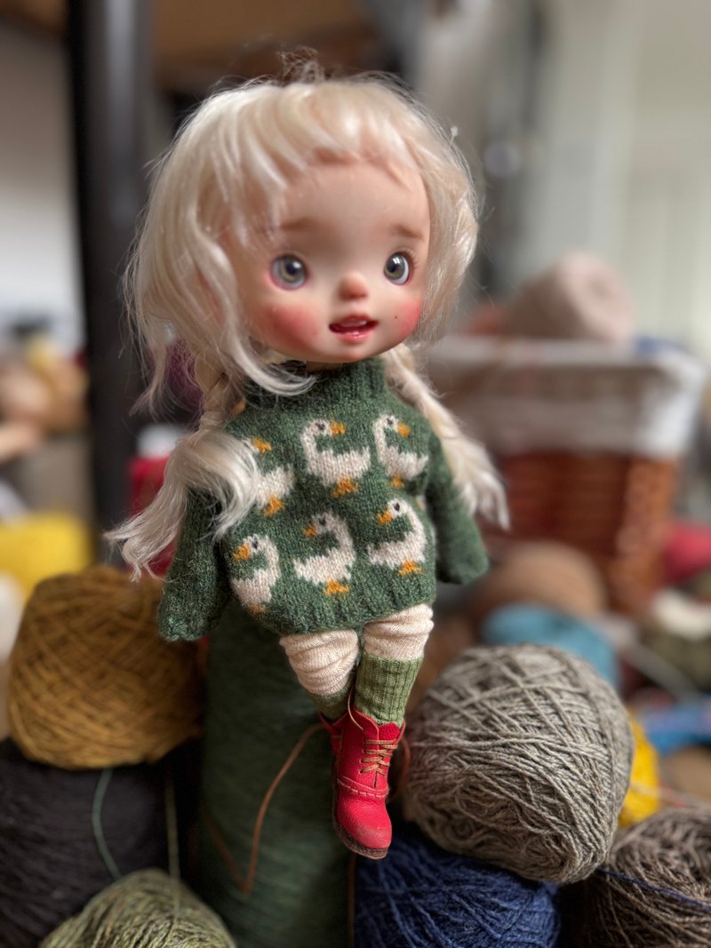 Sweater for Blythe with Geese - 公仔/玩偶 - 羊毛 藍色