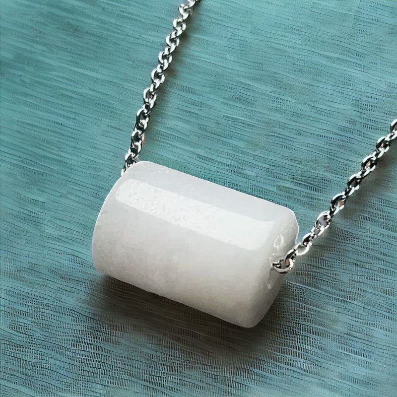 [Everything goes well] White Jadeite Passepartout Necklace | Natural Burmese Jadeite A Grade | Gift - สร้อยคอ - หยก ขาว