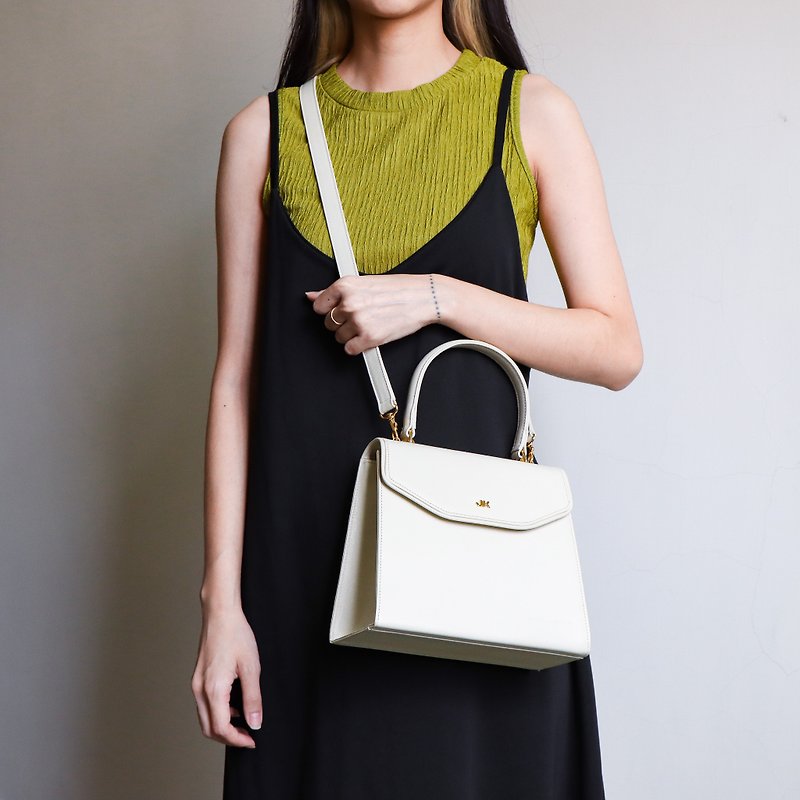 Vintage Junko Koshino Offwhite 2way Shoulder Handbag - Handbags & Totes - Genuine Leather White