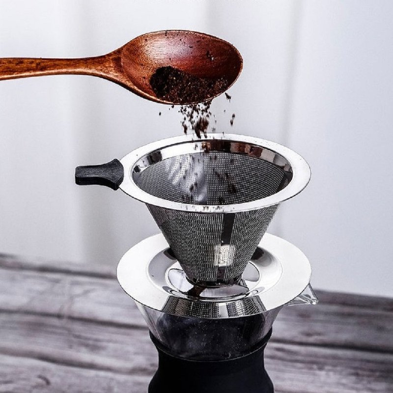 GELLIS Thickened 28.5% 12.34cm 4-Hole Diversion 300-Mesh Paperless Anti-Scald 304 Double-Layer Coffee Filter - อื่นๆ - สแตนเลส สีเงิน