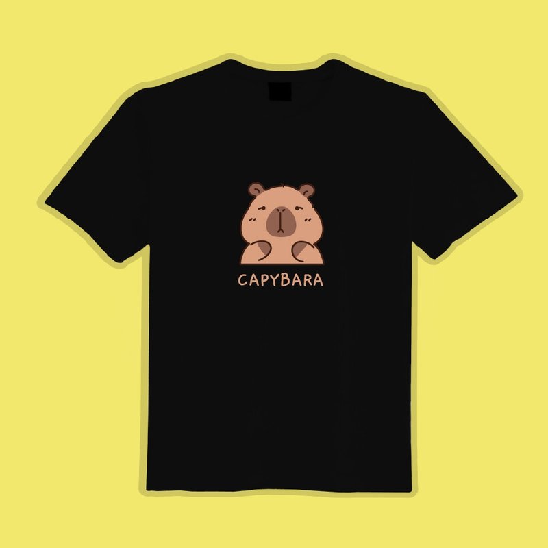 CAPYBARA 卡比巴拉 水豚 文創 衣服 T恤 黑T 童裝 純棉 吸濕排汗 - 男 T 恤 - 棉．麻 多色