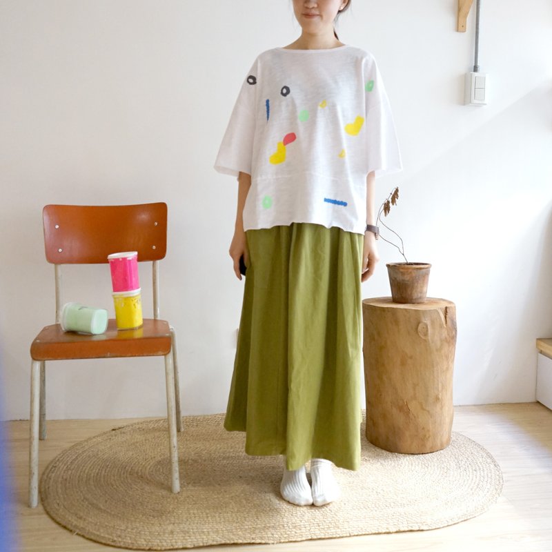 Heart Flower Series-Comfortable grass green Linen big pocket skirt - กระโปรง - ผ้าฝ้าย/ผ้าลินิน สีเขียว