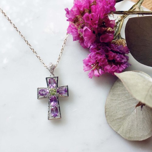 *NINA SHIH JEWELRY*Sterling Silver Cross Jewel Necklace (Amethyst)