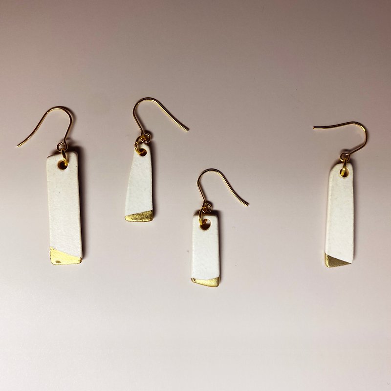 Matte glazed gold earrings - Earrings & Clip-ons - Pottery White