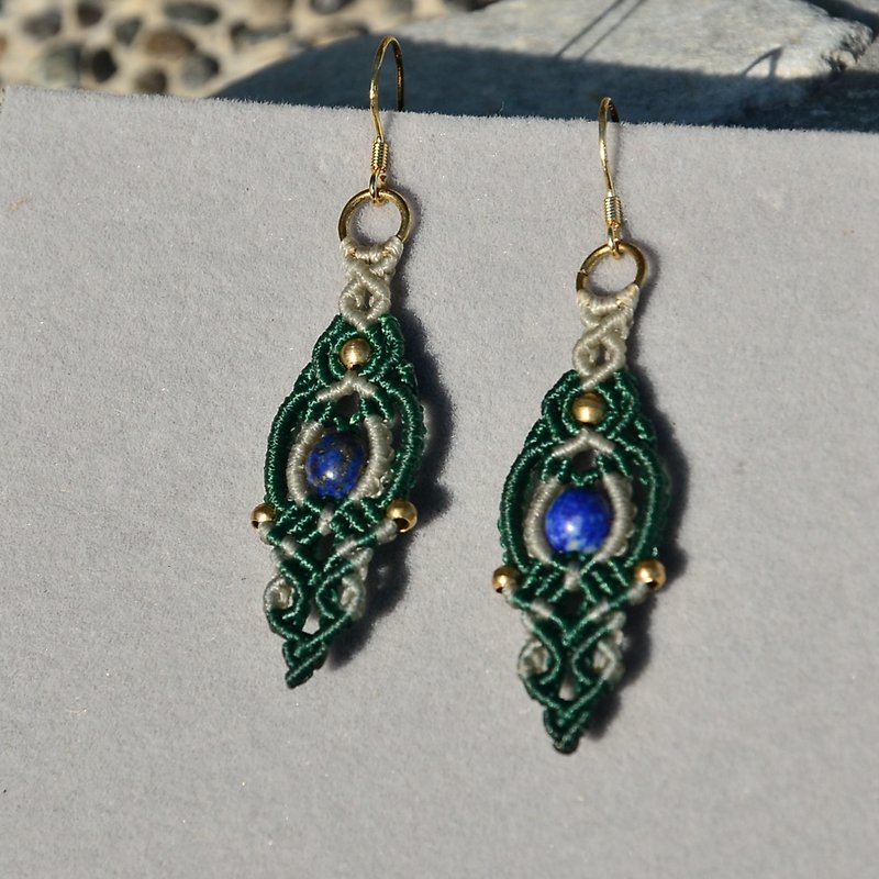 Lapis lazuli natural crystal woven earrings - Earrings & Clip-ons - Gemstone Green