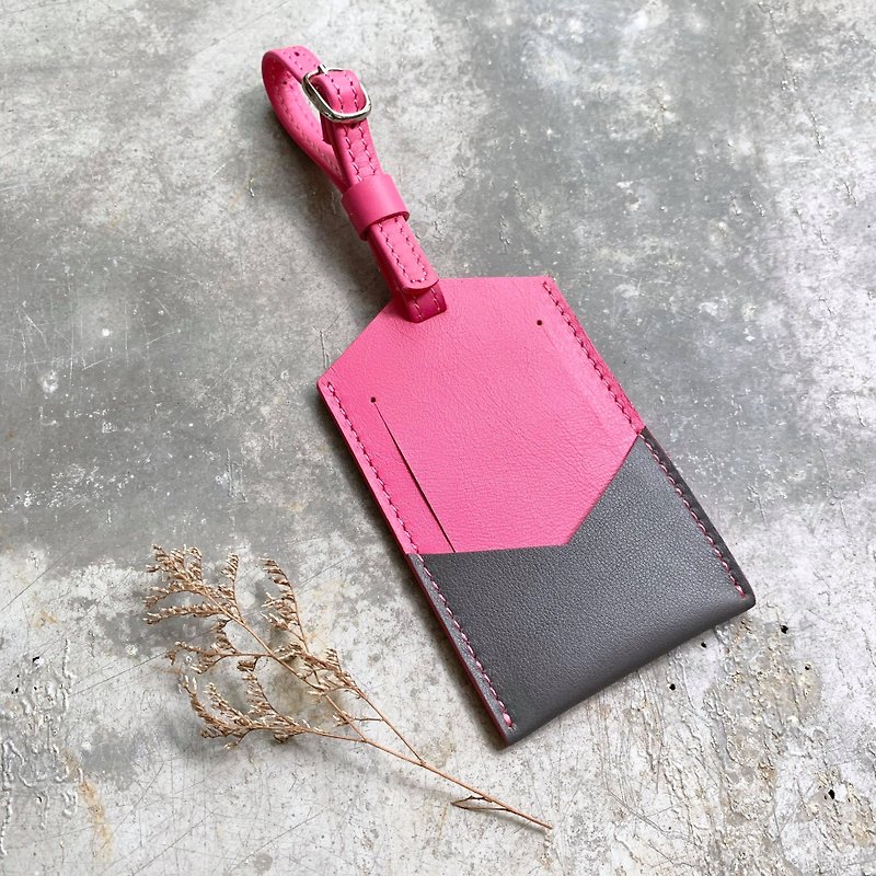 Luggage tag luggage tag pink/grey customized gift - Luggage Tags - Genuine Leather 